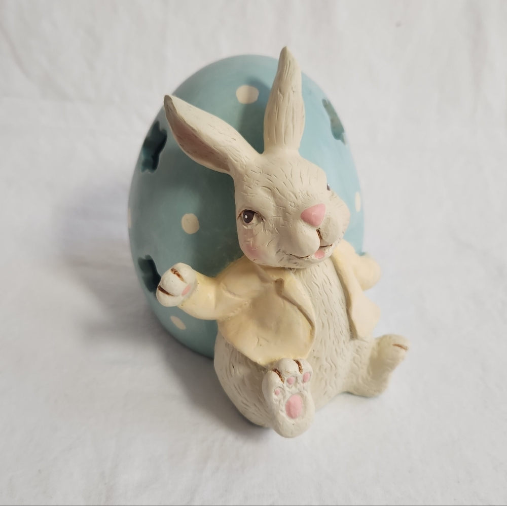 Ceramic Easter Bunny with Light Up Blue Polka Dot Egg